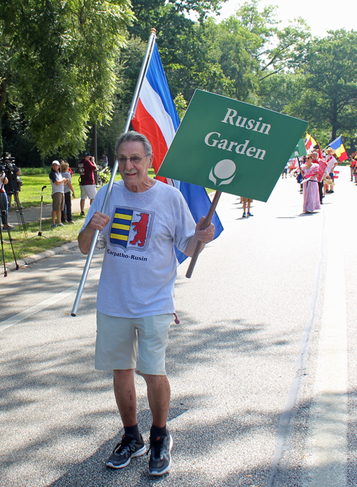 John Krenisky carrying the Rusyn flag in the Parade of Flags on One World Day