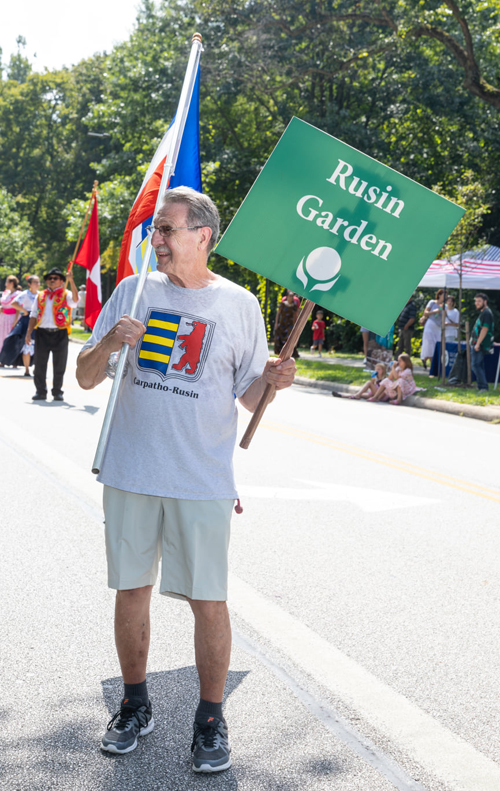 John Krenisky carrying the Rusyn flag in the Parade of Flags on One World Day