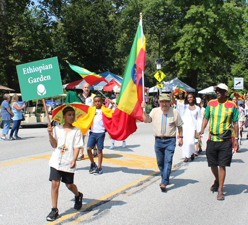 Ethiopian Cultural Garden in parade of Flags on One World Day in Cleveland Cultural Gardens