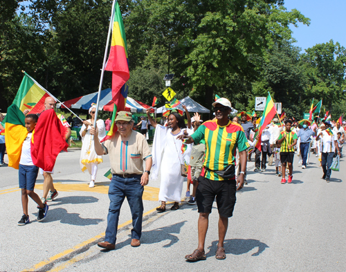 Ethiopian Cultural Garden in parade of Flags on One World Day in Cleveland Cultural Gardens