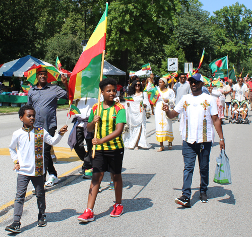 Ethiopian Cultural Garden in parade of Flags on One World Day in Cleveland Cultural Gardens