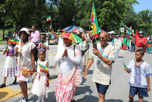 Ethiopian Cultural Garden in parade of Flags on One World Day in Cleveland Cultural Gardens