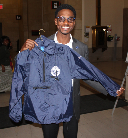 Mayor Justin Bibb with a Peace Keepers Jacket