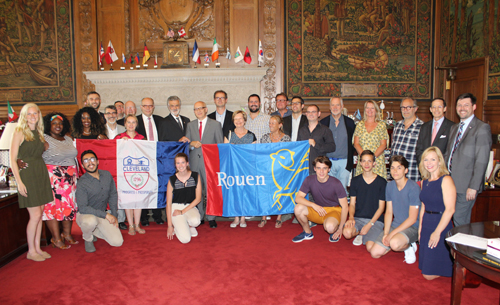 Sister Cities Cleveland and Rouen representatives in Mayor's Room in Cleveland City Hall