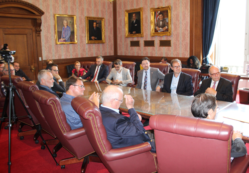 Sister Cities Cleveland and Rouen representatives in Red Room in Cleveland City Hall