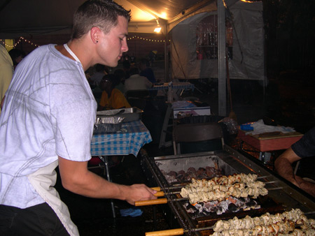 Cooking shish kabobs at Greek Fest in Cleveland