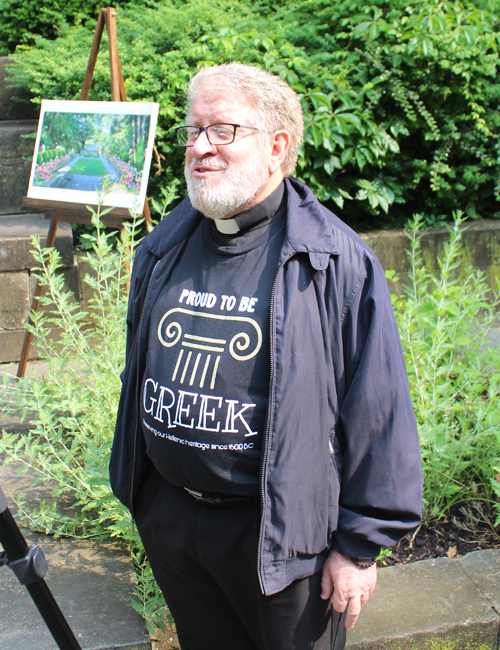 Rev. Fr. Costas P. Keares being interviewed in the Greek Cultural Garden