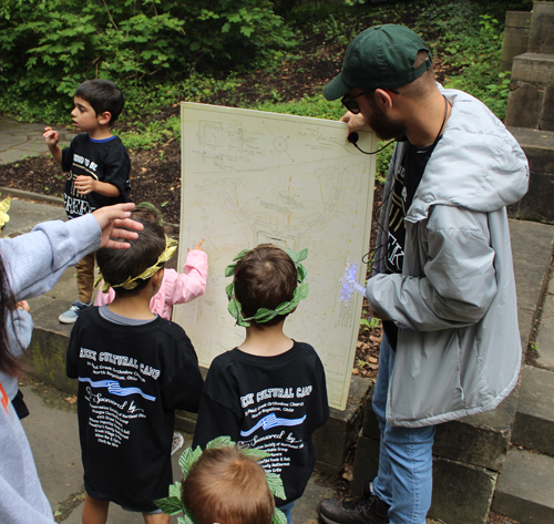 Kids learning about the Greek Cultural Garden