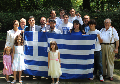 Consul General Koubarakis with family and Greek leaders in Greek Cultural Garden in Cleveland