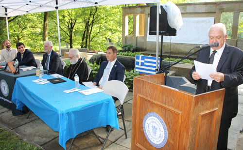 Greek Garden Association of Cleveland president Louis Frangos speaking