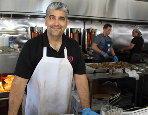 Volunteers serving food
