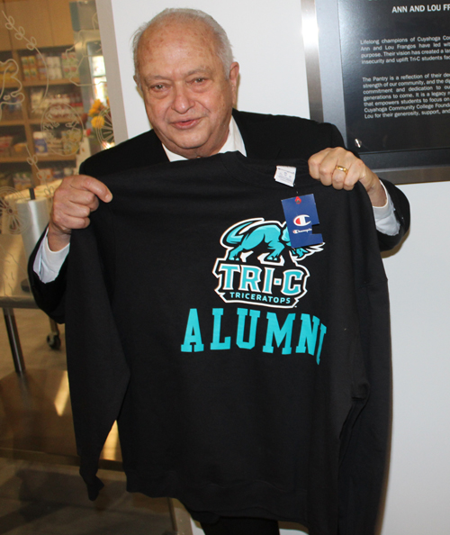 Lou Frangos with Tri-C alumni sweatshirt