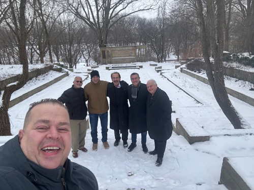 AHEPA Supreme Governor Craig Theros,  Honorable James Trakas AHEPA Supreme President E. Chris Kaitlin, Pascalis Papouras director of the Greek Garden and Lou Frangos President of the Greek Garden