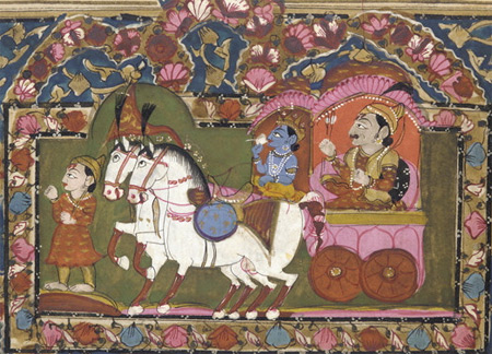 Krishna and Arjun on the chariot, Mahabharata, 18th-19th century, India