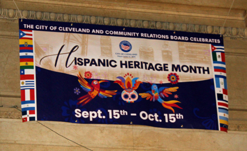 Hispanic Heritage Month banner in Cleveland City Hall