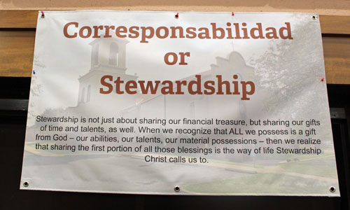 Iglesia La Sagrada Familia Stewardship sign