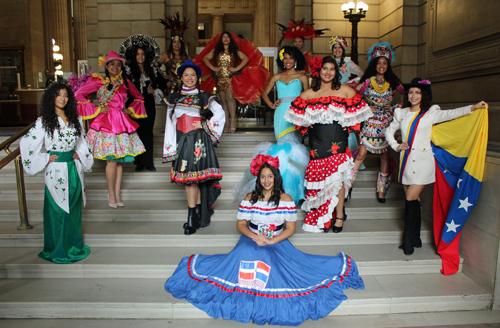 Latina Image Fashion Show ladies in colorful costumes