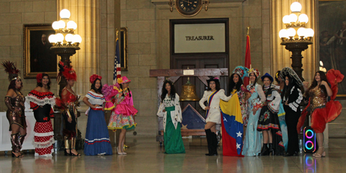 Latina Image Fashion Show ladies in colorful costumes
