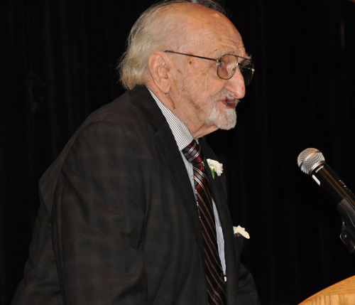 Ernie Mihaly giving acceptance speech