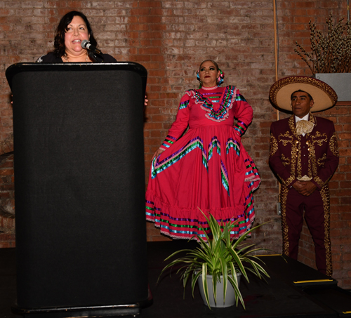 Veronica Dahlberg speaks at the Cleveland International Hall of Fame induction