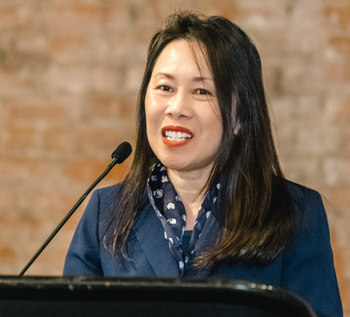 Lisa Wong inducting Beverly Kerecman in Cleveland International Hall of Fame