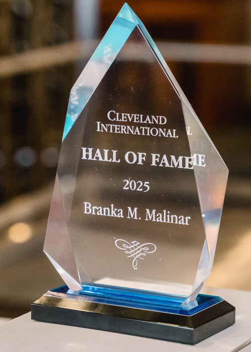 Branka Malinar Cleveland International Hall of Fame award