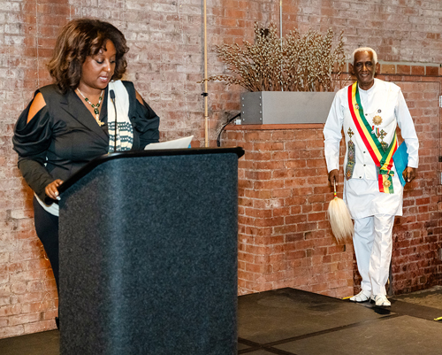 Dr. Menna Demessie inducts  Aklilu Demessie into Cleveland International Hall of Fame