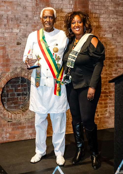 Dr. Menna Demessie inducts  Aklilu Demessie into Cleveland International Hall of Fame
