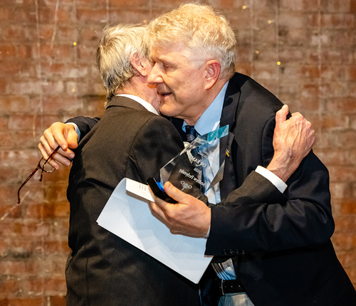 Dr. George Jaskiw inducts Andy Fedynsky into the Cleveland International Hall of Fame