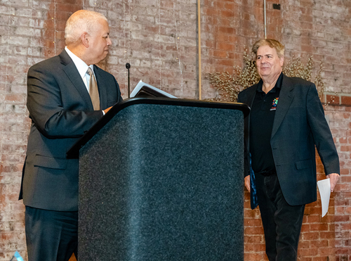 Russ Mitchell and Cleveland International Hall of Fame co-founder Dan Hanson