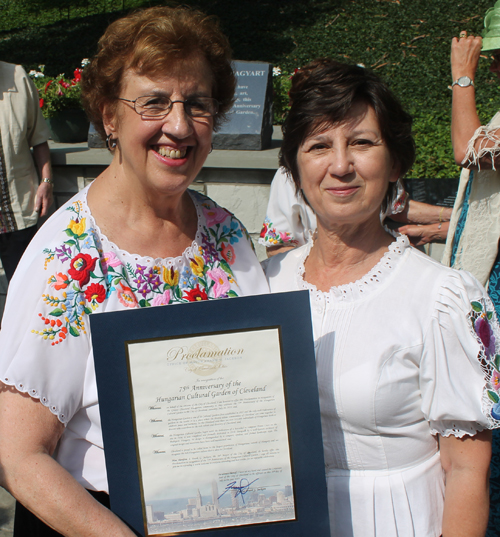 Carolyn Balogh and Andrea Lazar with the proclamation from Mayor Jackson