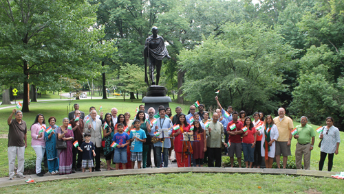 FICA group in front of the statue of Mahathma Gandhi
