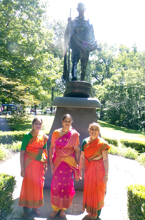 Students of Nartanam Academy of Dance performed at One World Day 2019 at India Cultural Garden in front of Mahtama Gandhi statue