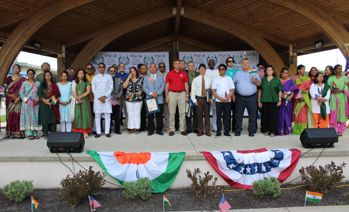 50 civic and community leaders gathered on the India festival USA stage to sing the national anthems of the USA and India