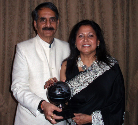 Nip and Rita Singh with Rita's Lifetime Achievment Award from FICA