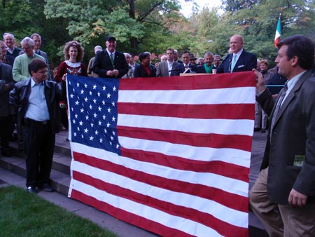 Singing the national anthem at the Irish Cultural Garden - Cleveland Irish Cultural Garden photos by Dan Hanson