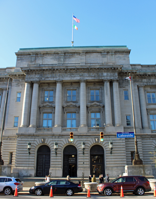 Flag of Ireland above Cleveland City Hall