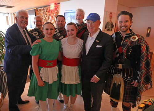 Ambassador Ed Crawford, Doug Bugie and Lochaber Pipe Band