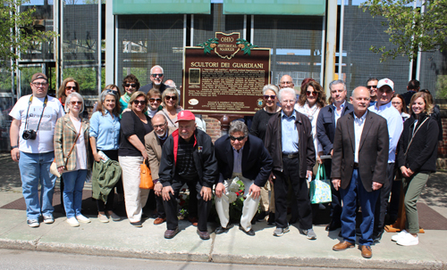 Posing with the Italian Stone Cutter historical marker