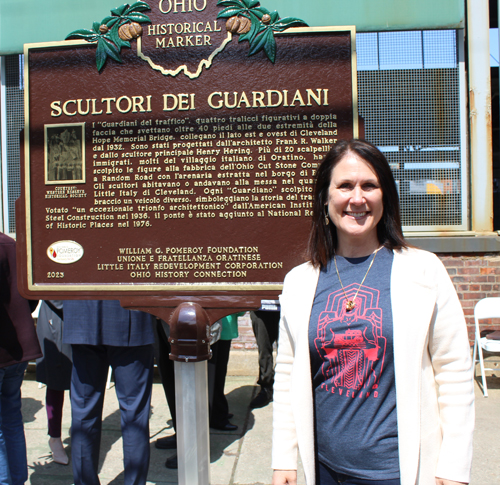 Posing with the Italian Stone Cutter historical marker