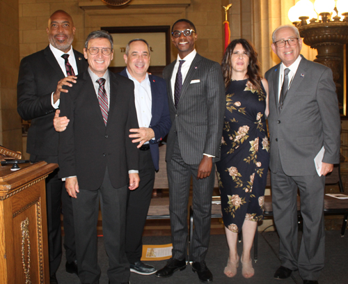 Blaine Griffin, Basil Russo, Matt Zone, Mayor Justin Bibb, Pamela Dorazio-Dean and Mike Polensek