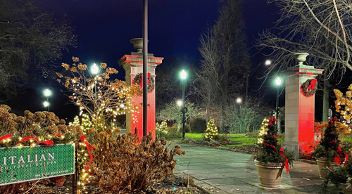 Italian Cultural Garden in Cleveland decorated for Christmas 2023