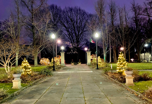 Italian Cultural Garden in Cleveland decorated for Christmas 2023