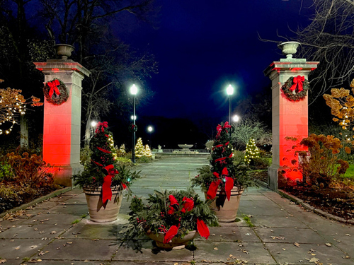 Italian Cultural Garden in Cleveland decorated for Christmas 2023