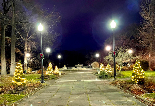 Italian Cultural Garden in Cleveland decorated for Christmas 2023