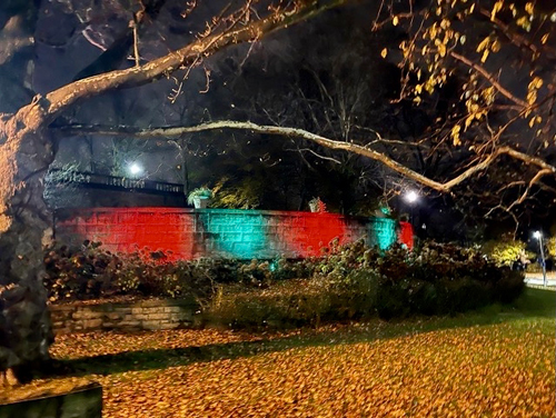 Italian Cultural Garden in Cleveland decorated for Christmas 2023