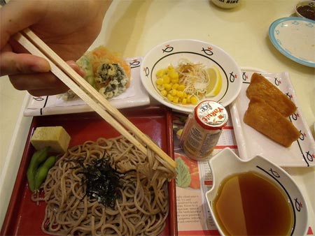 Japanese food - Cold soba noodles with dipping sauce.