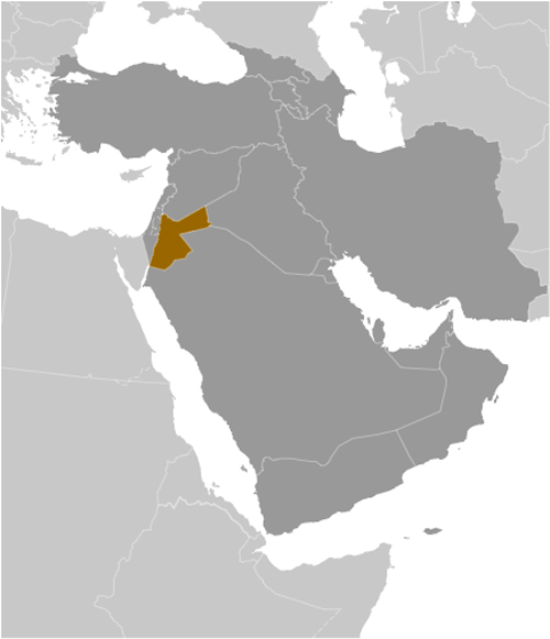 Map of Middle East featuring Jordan