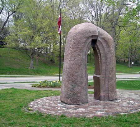 Latvian Cultural Garden in Cleveland - sculpture of Latvian girl in costme(photo by Dan Hanson)