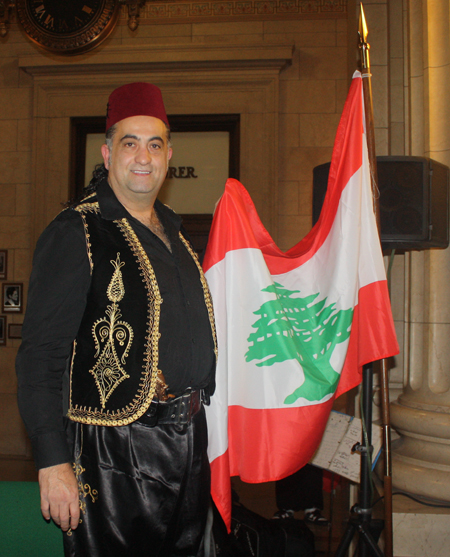 Nemer Soueidi with Lebanese flag